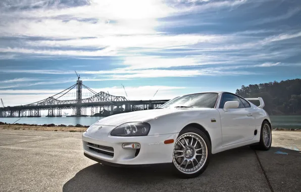 White, background, tuning, Toyota, car, drives, two-door sports car