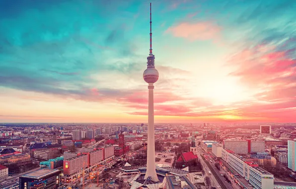 Sunset, the city, building, home, the evening, Germany, panorama, street