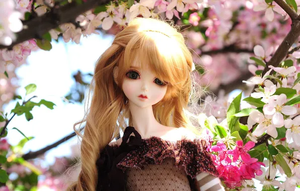 Flowers, cherry, toy, doll, Rus