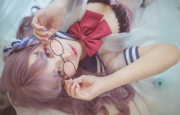 Chest, eyes, look, girl, close-up, face, pose, eyelashes
