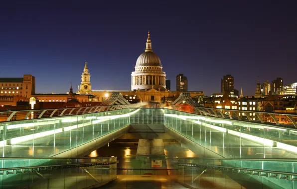 Water, bridge, lights, lights, England, London, building, the evening