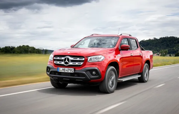 Picture red, Mercedes-Benz, highway, pickup, 2018, X-Class