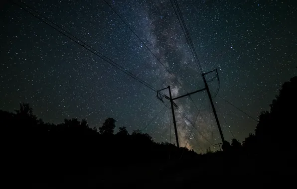 Stars, night, wire, the milky way