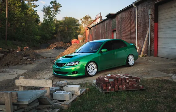 Green, turbo, white, wheels, subaru, japan, wrx, impreza