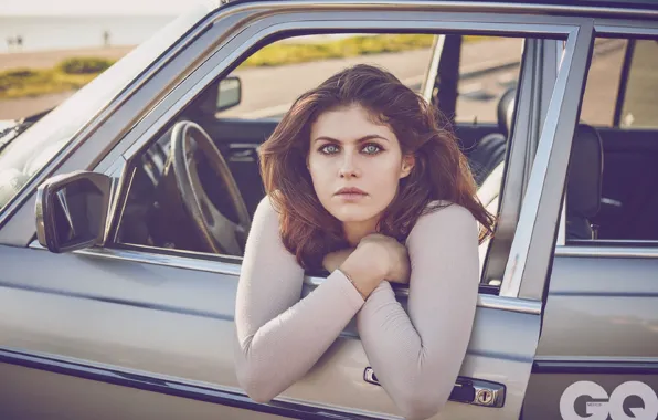 Picture car, pose, actress, Alexandra Daddario, GQ