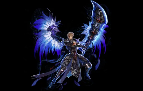 Picture look, weapons, background, magic, wings, art, guy, Youngmin suh