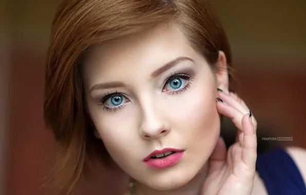 Girl, face, portrait, makeup, hairstyle, brown hair, beauty, bokeh