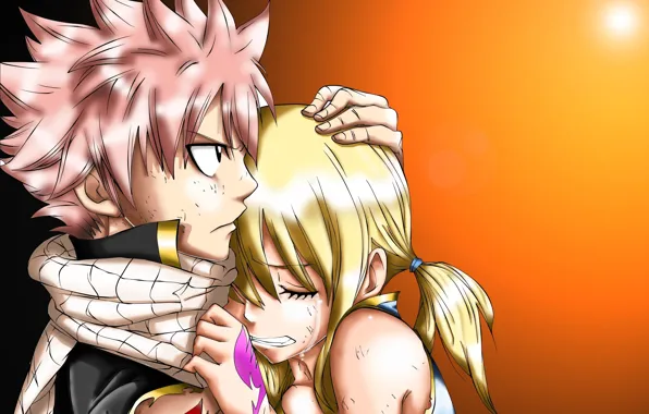 Hugs, two, tears, Fairy Tail, Natsu, Lucy, Fairy Tail