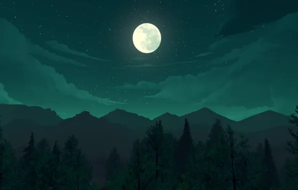 Stars, landscape, mountains, night, the moon, Firewatch