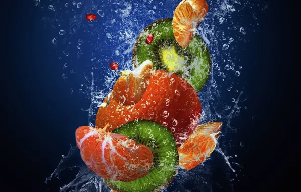 Picture water, drops, squirt, freshness, kiwi, fruit, fresh, water