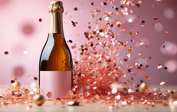 Holiday, wine, bottle, sequins, Christmas, alcohol, New year, champagne