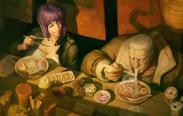 Anime, art, Ghost in the Shell, The Fireworks Kusanagi, Batou, Major