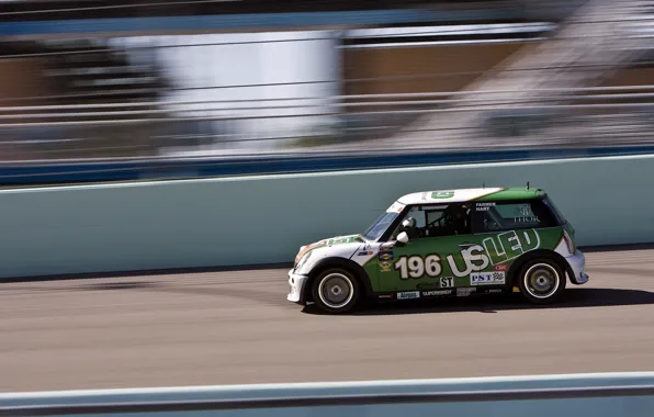 Auto, Mini, Sport, Green, Machine, Race, Mini Cooper, Side view