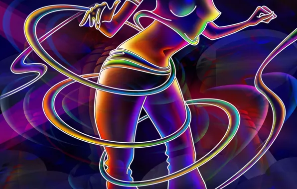 Picture girl, abstraction, movement, neon, abstract, girl, waist, wrap