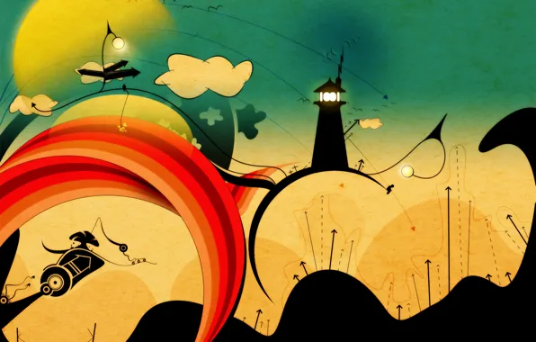 Picture clouds, lighthouse, track, Vector, arrows