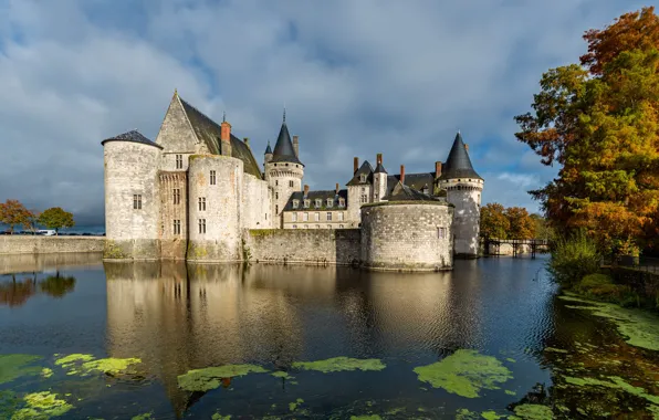 Autumn, the sky, clouds, trees, lake, pond, castle, shore