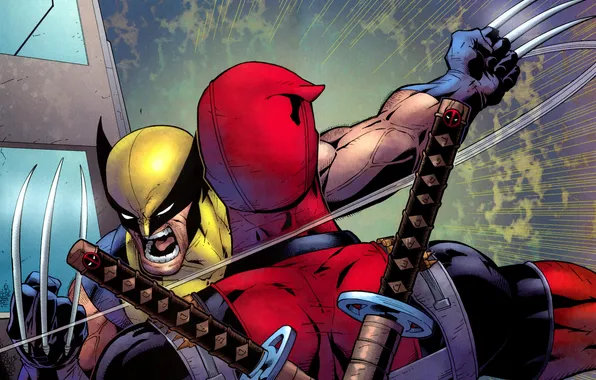 Picture anger, battle, gun, swords, wolverine, marvel, comic, comics