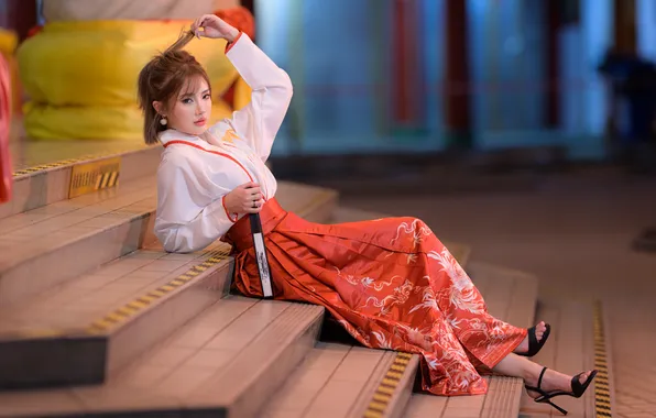 Girl, kimono, Asian