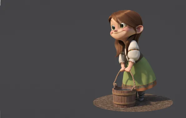 Picture smile, rendering, mood, girl, bucket, girl, Gretel, minimalis