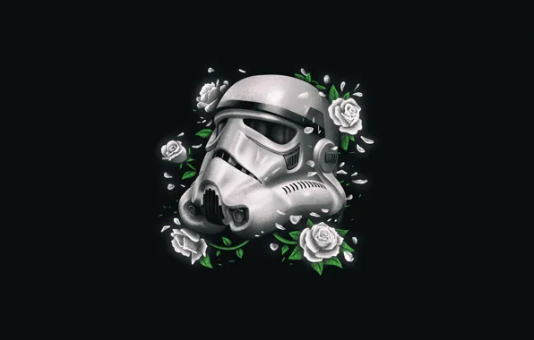 Flowers, Minimalism, Star Wars, Helmet, Background, Roses, Art, Stormtrooper