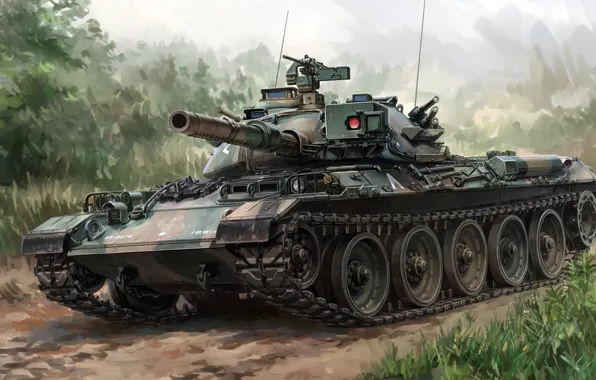 Picture Mitsubishi, Type 74, Mitsubishi Heavy Industries, Japanese main battle tank of the 1970-ies