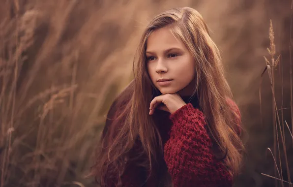 Grass, nature, pose, mood, girl, sweater, teen, Anna Kuchinsky