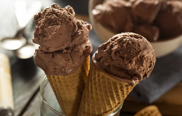 Ice cream, horn, chocolate ice cream