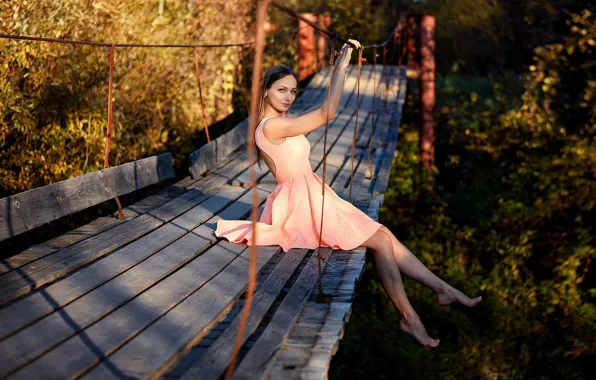 Picture bridge, Girl, dress, sitting, Sergei Timashev, Natasha Sinkevich