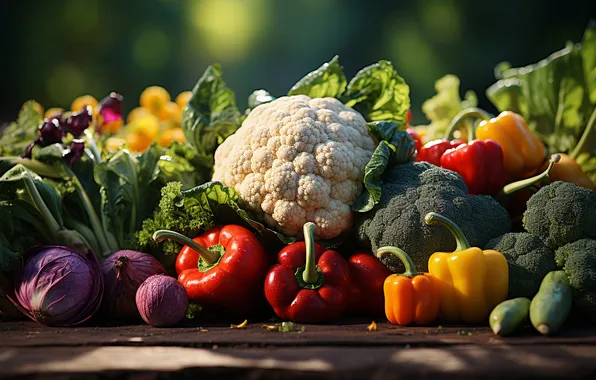 Pepper, vegetables, different, Bulgarian, cuts, cauliflower, AI art, neural network