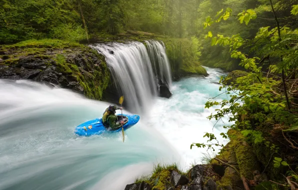 Picture river, sport, boat, waterfall