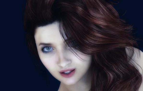 Look, girl, face, rendering, background, hair, freckles, red