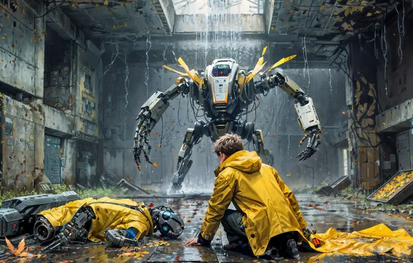 Fiction, rain, robots, cyborg