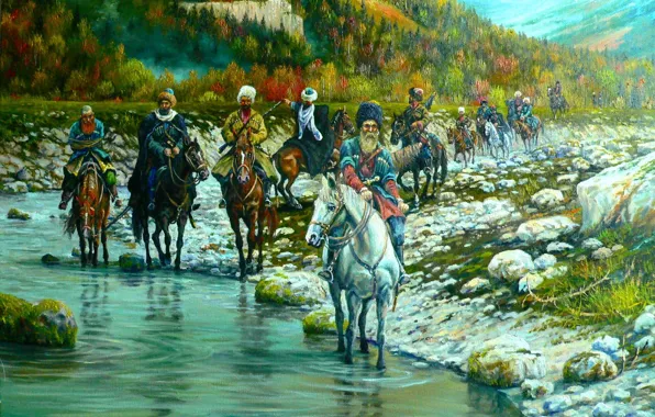 Picture river, art, Cossacks, Andrey Lyakh