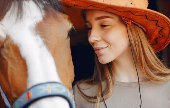 Girl, horse, horse, portrait