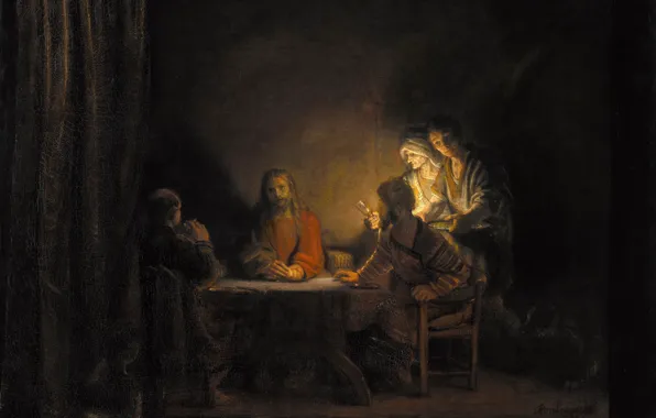 Picture picture, genre, Rembrandt van Rijn, Workshop Of Rembrandt. Supper at Emmaus