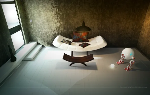 Picture light, balls, lamp, robot, art, the room
