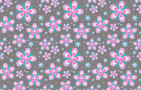 Picture flowers, snowflakes, background, graphics, texture, stars, digital art
