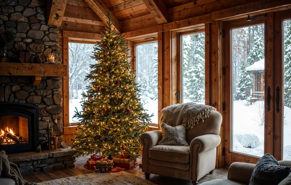Decoration, room, tree, interior, Christmas, gifts, New year, Christmas