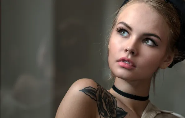 Picture girl, model, beautiful, shoulder, tattoo, Anastasia Shcheglova, looking off to the side, Anastasia Shcheglova