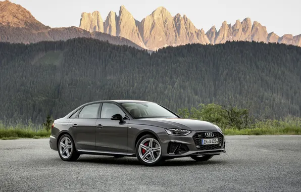 Picture Audi, sedan, Audi A4, 2019, mountains in the background
