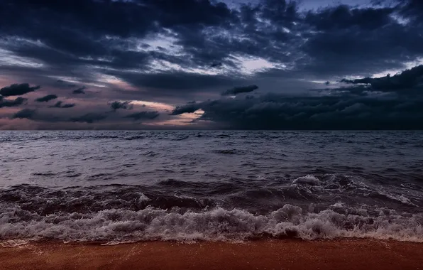 Picture sand, sea, wave, clouds, shore, the evening