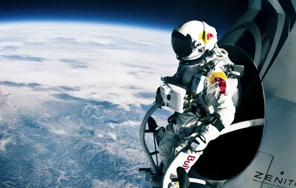 Picture space, jump, parachute, athlete, flight, widescreen Wallpaper, red bull, download Wallpaper