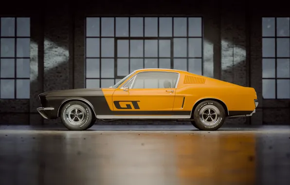 Mustang, Ford, Auto, Retro, Machine, Ford, Art, Fastback