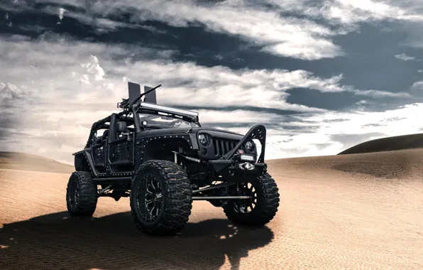 Picture black, desert, jeep, black, desert, front, machine gun, Wrangler