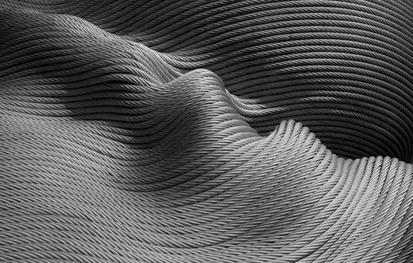 Wallpaper wave, abstraction, texture, black and white, ropes