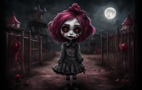 Night, circus, girl