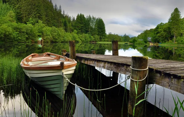 Picture boat, Lake, the bridge, reflection.