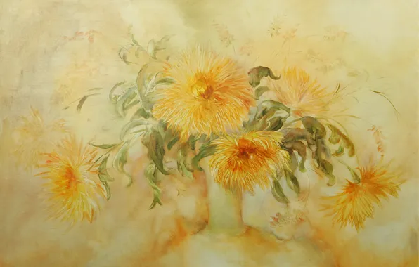 Picture, dandelions, Still life, Sfumato, gift painting, Petrenko Svetlana, autumn style, Flowers of the sun
