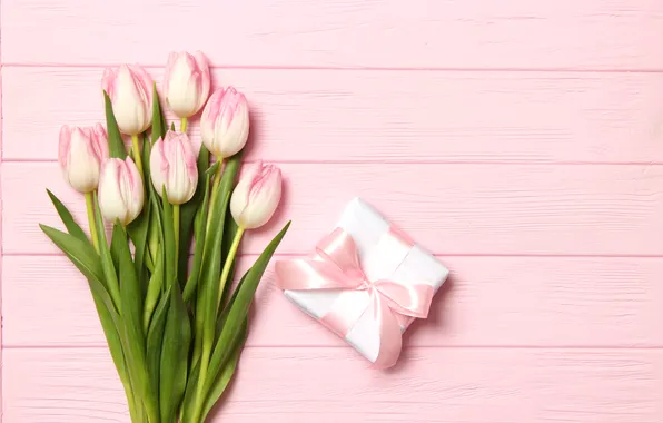 Flowers, tulips, pink, flowers, tulips, with love, card, gifr box
