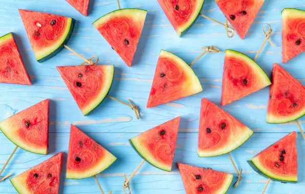 Picture watermelon, fresh, wood, slices, watermelon, slice